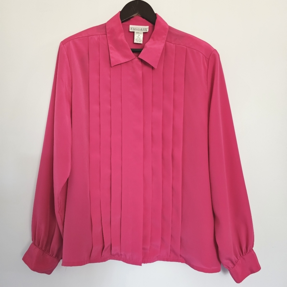 Christie & Jill Women's 18 Hot Pink Hidden Button Front Long Sleeve …